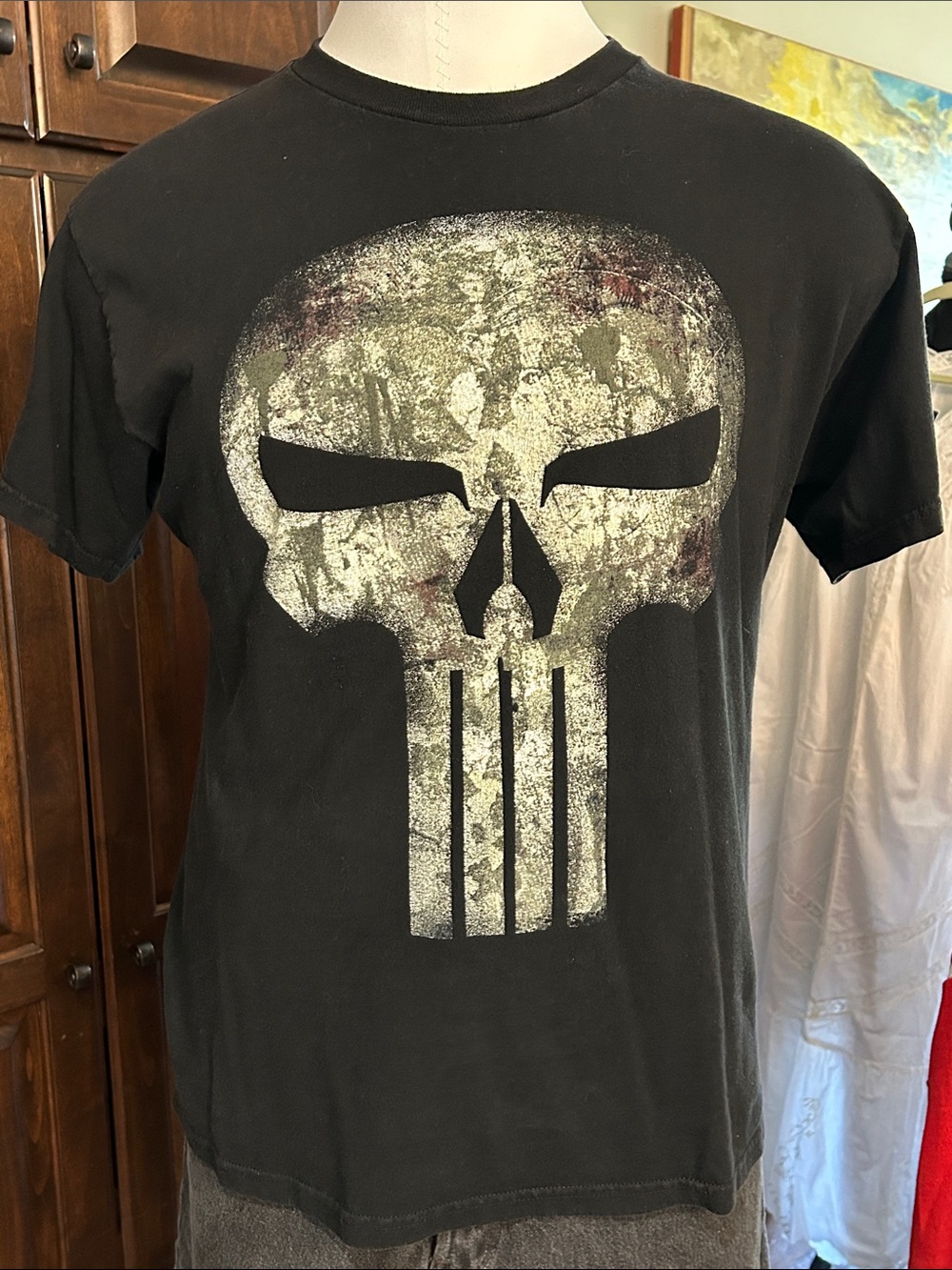 Marvel Black Punisher Graphic Skull T-Shirt Sz L
